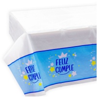 Nappe Happy Birthday bleue - 1,32 x 2,20 m