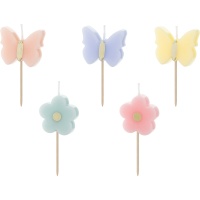 Bougies papillon colorées 3,5 cm - 5 pièces