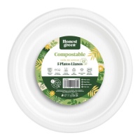 Assiettes rondes de 22 cm en carton blanc compostable - 5 pcs.