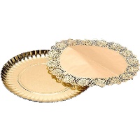 Plateau rond de 23 cm en carton avec dentelle dorée