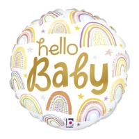 Hello Baby ballon arc-en-ciel rond doré 19 x 19 cm - Grabo
