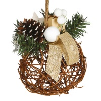 Pendentif boule en osier de 16 cm avec décoration de Noël