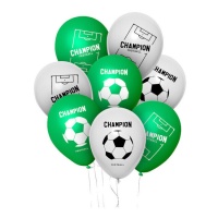 Ballons de football en latex vert et blanc Champion - Eurofiestas - 8 unités