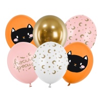 Hocus pocus Halloween Latex Balloons avec chat 30 cm - PartyDeco - 6 pcs.