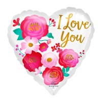 ballon coeur de 43 cm avec fleurs et message I Love You - Anagramme