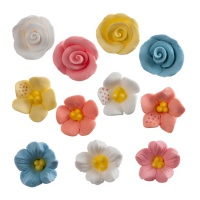Figurines en sucre assorties de fleurs et de roses 2 cm - Dekora - 128 unités