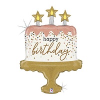 Ballon gâteau d'anniversaire Happy Birthday avec paillettes 84 cm - Grabo