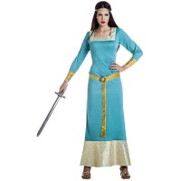 Costume de dame médiévale bleu et or pour femmes