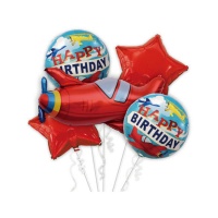 Bouquet avion rouge Happy Birthday - 5 pièces