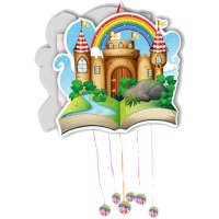 Pinata château avec arc-en-ciel sur le livre