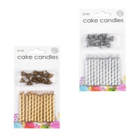 Bougies d'anniversaire en couleurs métalliques 5,8 cm avec support - 12 pcs.