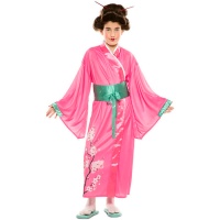 Costume de geisha rose et vert pour filles