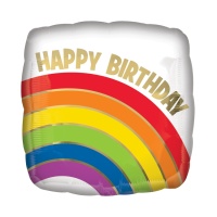Ballon carré 43 cm Happy Birthday Rainbow - Anagramme