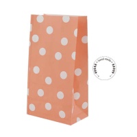 Sacs en papier orange avec pois blancs et autocollants - 6 pcs.