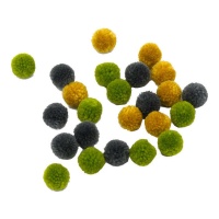 Pompons de couleur gris, moutarde et vert 2 cm - 24 pcs.