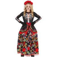 Costume de Catrina avec fleurs et têtes de mort pour filles