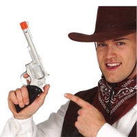 Pistolet de cow-boy en métal argenté - 29 cm