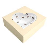 Boîte à biscuits champagne avec coeurs 14 x 13 cm - 1 pc.
