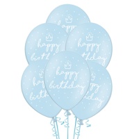 Bon Anniversaire ballons en latex bleu 30 cm - PartyDeco - 6 pcs.