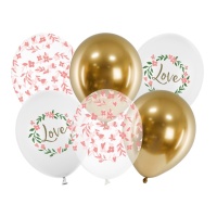 Ballons Latex Love & Leaves 30 cm - PartyDeco - 6 pcs.