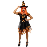 Costume adulte de sorcière orange fluo