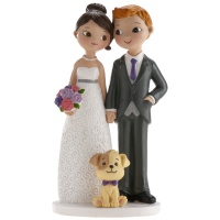 Figurine pour gâteau de mariage des mariés avec mascotte 16 cm