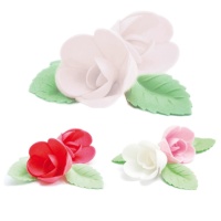 Gaufrettes de fleurs de rose colorées avec feuilles - Scrapcooking - 4 pcs.