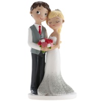 Figurine de gâteau de mariage représentant les mariés tenant un bouquet de fleurs 16 cm
