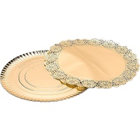 Plateau rond en carton de 30 cm avec dentelle dorée