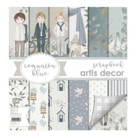 Kit scrapbooking papiers, bloc et die cuts en bois Communion Bleu - Artis decor