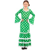 Costume de Sévillane verte à pois blancs pour filles