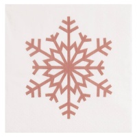 Serviettes de table blanches avec flocon de neige métallique rose doré 12.5 x 12.5 cm - 30 unités