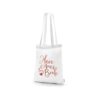 Here Comes The Bride sac en tissu blanc 39 x 42 cm - 1 pc.