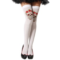 Chaussettes blanches avec crâne de Catrina