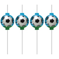 Pailles en papier bleu football - 4 pcs.