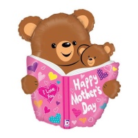 Ballon ourson Happy Mother's Day avec livre 48 x 58 cm - Grabo