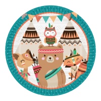 Assiettes Teepee avec animaux 23 cm - 8 pcs.
