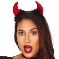 Bandeau avec cornes de diable rembourré avec des cheveux