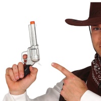 pistolet de cow-boy en métal argenté, 22 cm