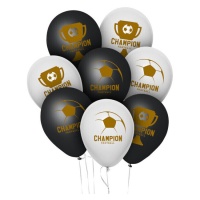 Ballons de football Champion en latex noir et blanc - 8 pcs.