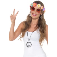 Tenue hippie avec bandeau, lunettes, boucles d'oreilles et collier