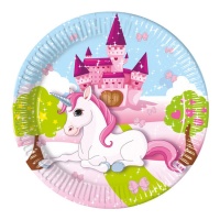 Assiettes licorne et château 23 cm - 8 pcs.