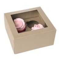 Boîte à cupcakes kraft pour 4 cupcakes 20 x 20 x 9 cm - Maison de Marie - 2 unités