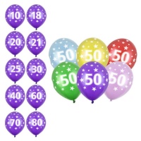 ballons d'anniversaire en latex de 30 cm avec chiffres - PartyDeco - 50 pcs.