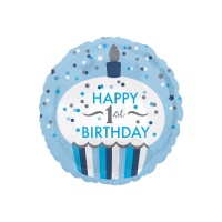 Gâteau ballons rond 1 anniversaire bleu 45 cm - Anagram