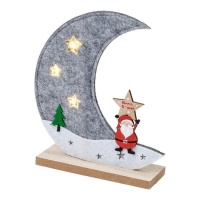 Figurine de lune avec le Père Noël gris avec lumière 17 cm