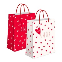 Sac cadeau Love rouge et blanc 32 x 26 x 10 cm - 1 pc.