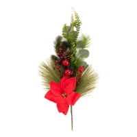 Branche décorative avec gui, pommes de pin et fleurs de Noël