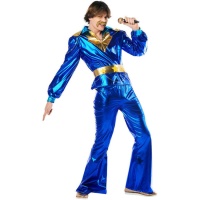 Costume de style disco bleu métallisé pour hommes