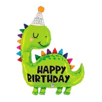 Ballon dinosaure avec bonnet Happy Birthday 71 x 92 cm - Grabo